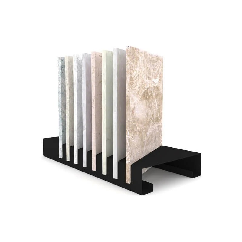Display rack holding stone and tile samples